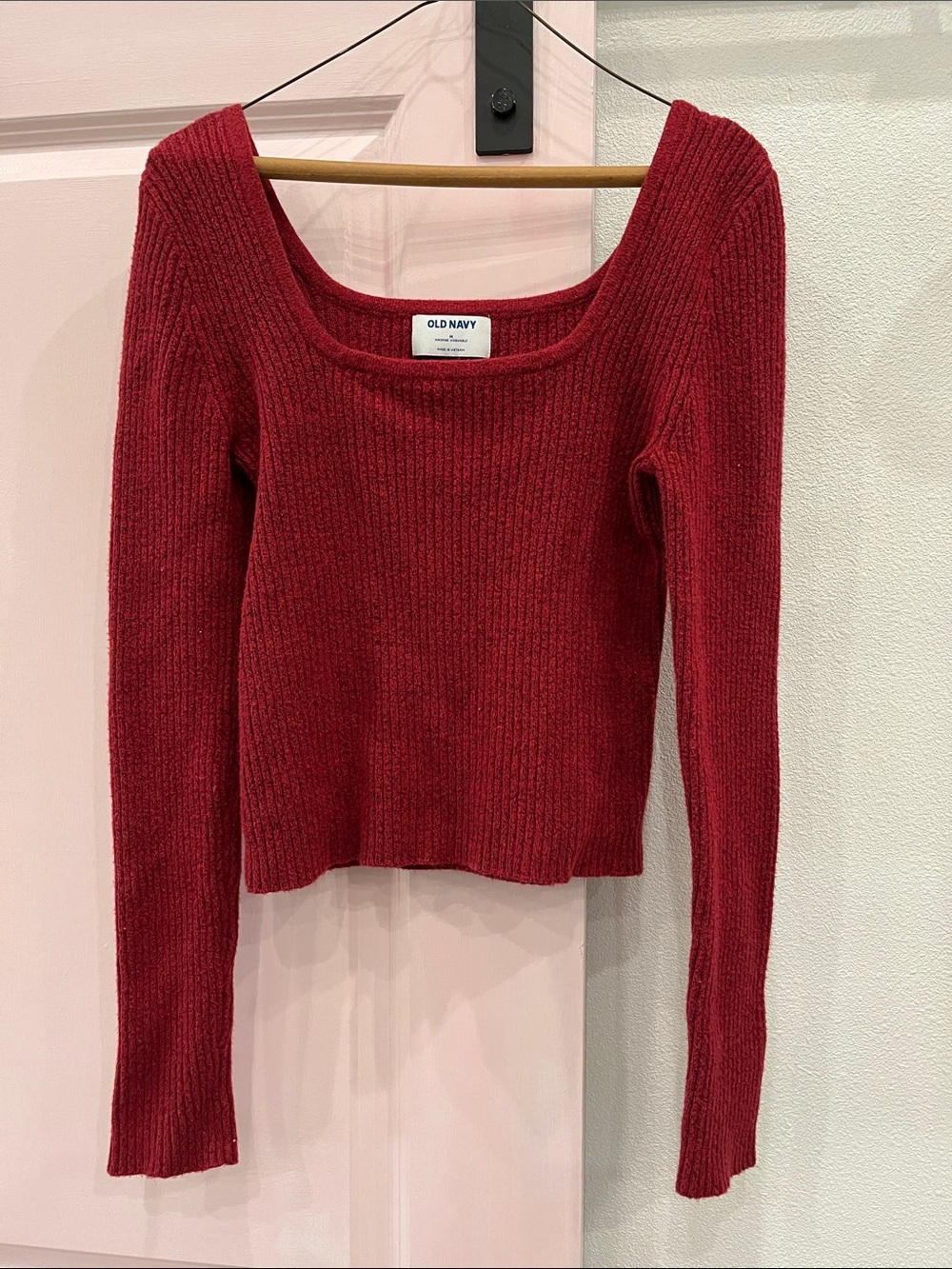 Old Navy Red Ribbed Scoop-Neck Long Sleeve Sweater